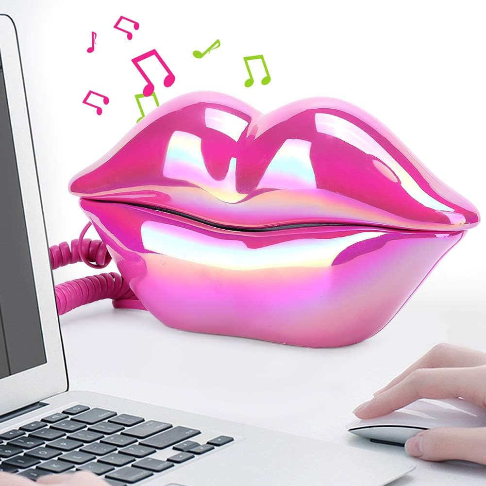 Modisches Lippentelefon, Rose Red Galvanik Flocking Retro Sexy Home Phone, Mund Schnur Festnetztelefon für Dekoration Mädchen