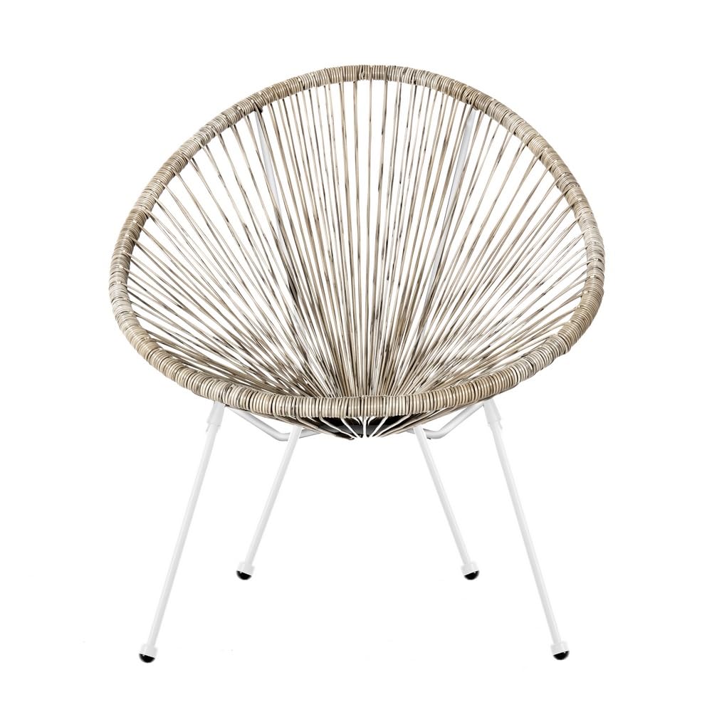 LOLAhome Pack 2 Sillones de jardín Acapulco Color Natural| Cuerdas de Rattan PE y Acero Blanco| 72x77x84 cm | con Topes de Goma, Resistente hasta 120kg | para Interior y Exterior | Acapulco