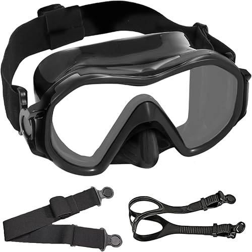 Máscara de buceo para adultos con gorro de natación, gafas de natación de vidrio templado antivaho con cubierta para la nariz, máscara de buceo
