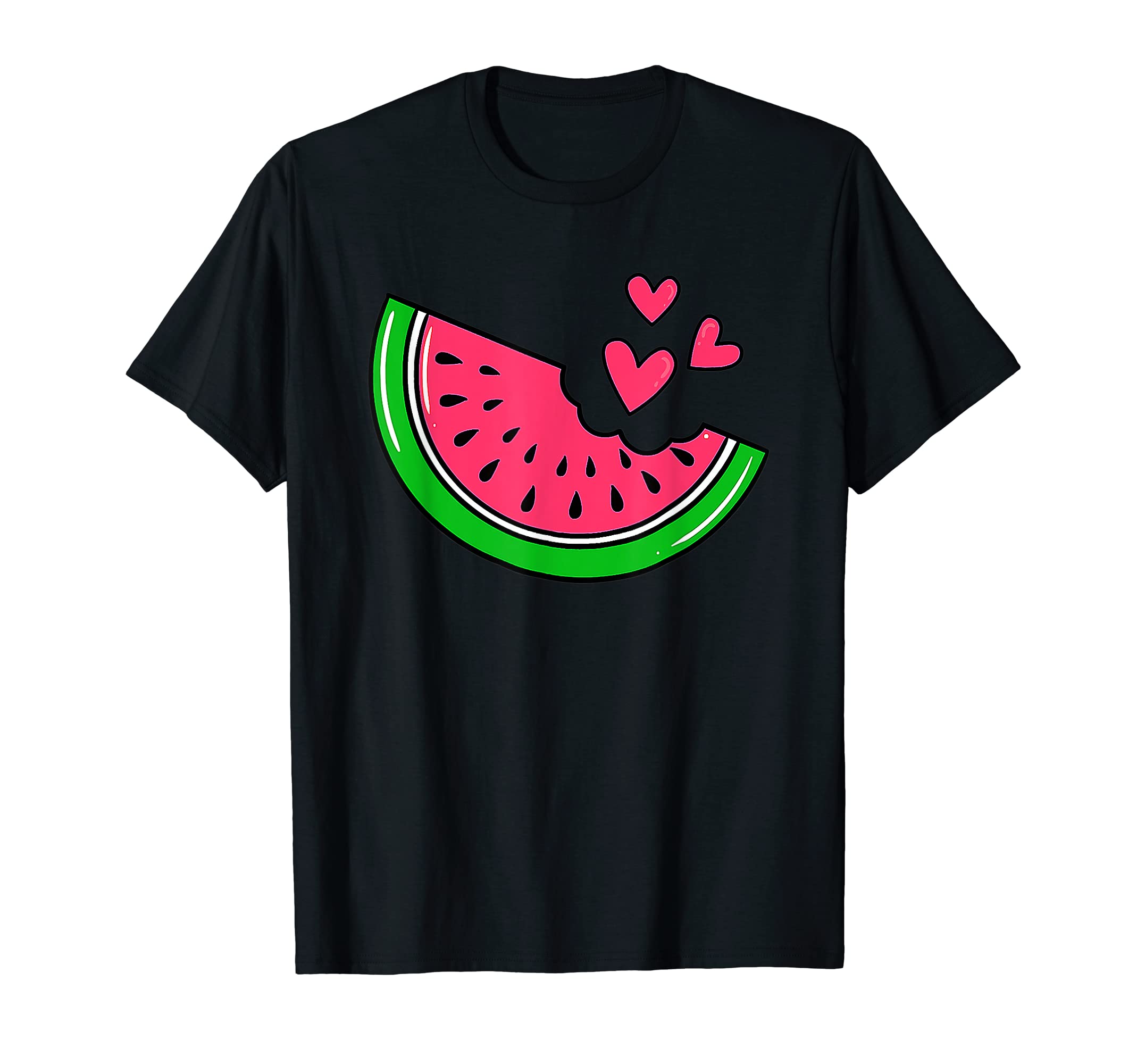 CatWatermelon Slice Melon Hearts Lovers Eating Fruit Summer T-Shirt