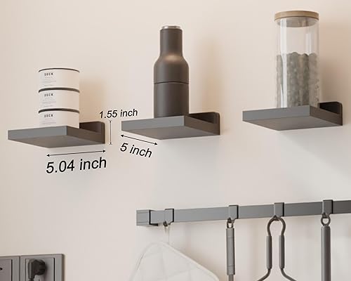 Miniatura 3 de Estantes flotantes pequeños, mini estantes colgantes, estante de pared de 5 pulgadas para baño, sala de estar, dormitorio, paquete de 3, con 2 tipos