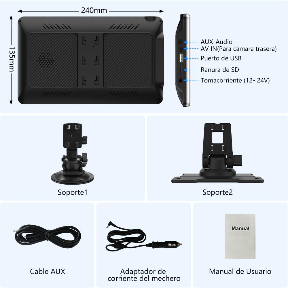 AWESAFE Pantalla 9” de CarPlay/Android Auto/Mirror Link Inalámbrico, Radio Portátil para Coche, Admite Bluetooth/Siri/USB/TF/AUX