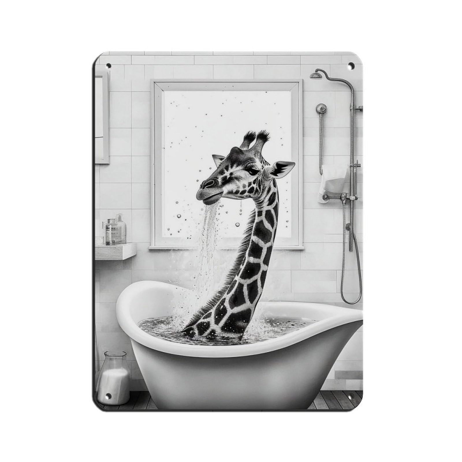 Adorable Giraffe in Tub Poster Retro Poster Metal Tin Sign Chic Art Retro Iron Painting Bar People Cave Cafe Family Garage Poster Wall Decoration 12x16inch(30x40cm)