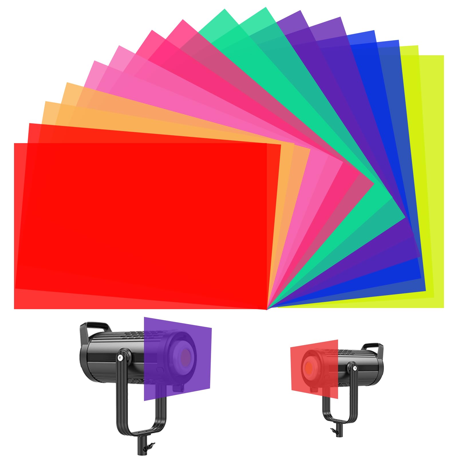 16 pellicole resistenti al calore per lampade, 8 colori, per correzione del colore, filtro della luce in gel per lampada, fanali, foto, studio, stroboscopico, LED (29,7 x 21 cm)