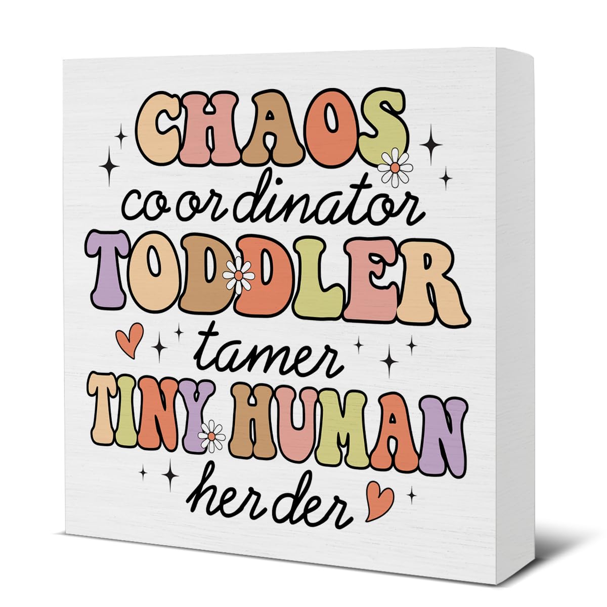 Chaos Coordinator Gift for Mom Daycare Teacher Babysitter Childcare Kindergarten Teacher, Chaos Coordinator Toddler Tamer Tiny Human Herder Wood Block