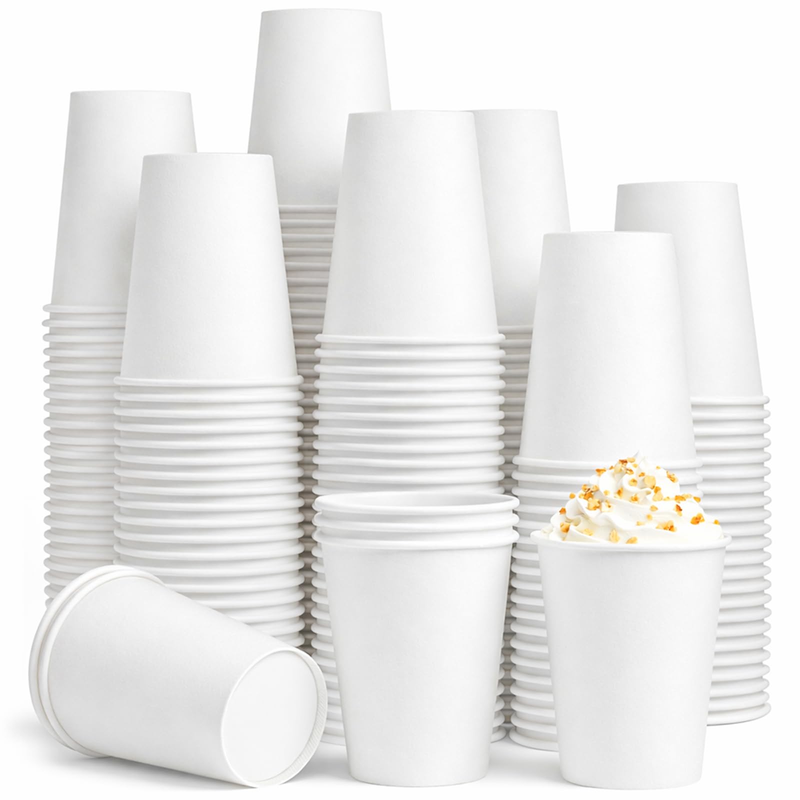 Paper Coffee Cups 12 oz, 100 Pack White Disposable Cups for Hot & Cold Beverages, Sturdy with Leak-Resistant Lining, Ideal for Home, Small Office, Party and Travel - 1
