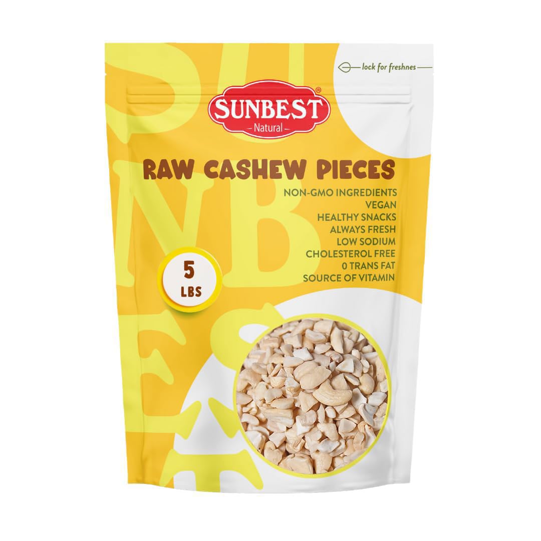 Raw Cashew Halves & Pieces, 5 lbs – Unsalted & Unroasted – Bulk Cashews to Eat – For Party Snacks, Baking & Topping – Rich in Plant-Based Protein & Fiber (80 oz)