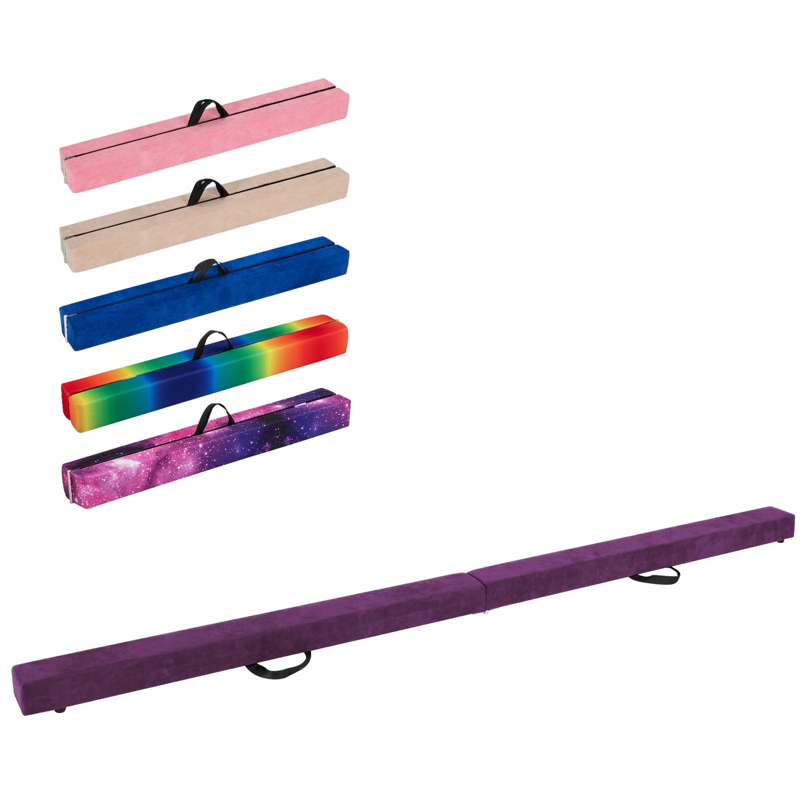 GYMAX 7FT/9FT Folding Gymnastics Balance Beam, Professional Training Beam with Carry Handles, Solid Wood Base and Anti-slip Bottom, Floor Gymnastics Equipment for Home Gym (Purple, 9FT)
