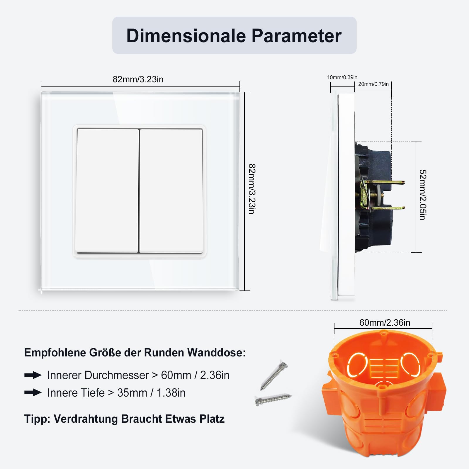 BSEED - Interruttore della luce touch con presa in vetro, moderne prese a incasso, interruttore da parete con retroilluminazione LED (nessun filo neutro richiesto), nessun WLAN, 157 mm, 1 vano, 1 via