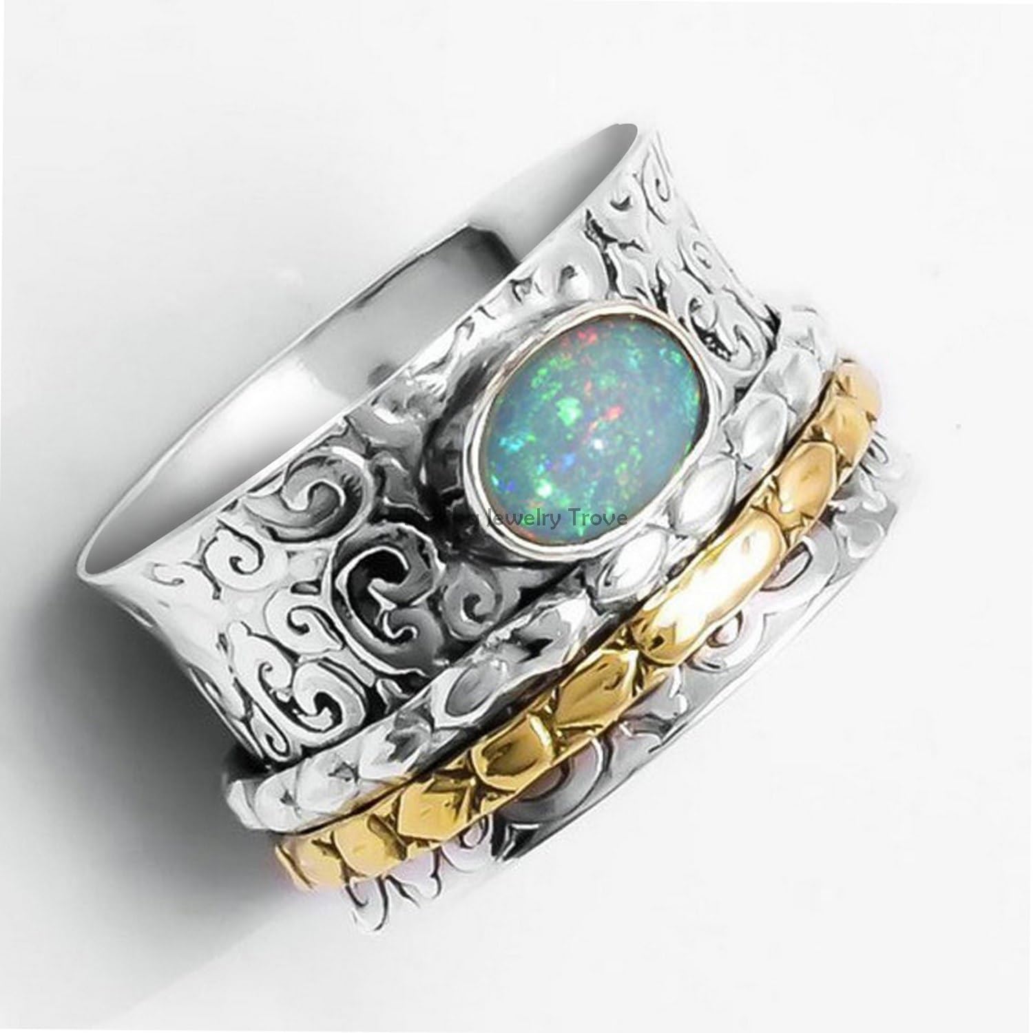 Äthiopischer Opal Ring, 925 Sterling Silber Spinner Ring, Designer Band Ring, Statement Ring
