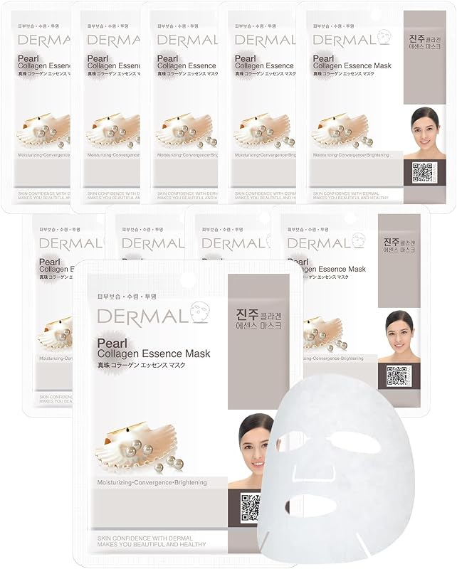 Pearl Collagen Essence Facial Mask Sheet 23g Pack of 10 - Clarify Skin, Skin Smooth, Daily Skin Treatment Solution Sheet Mask