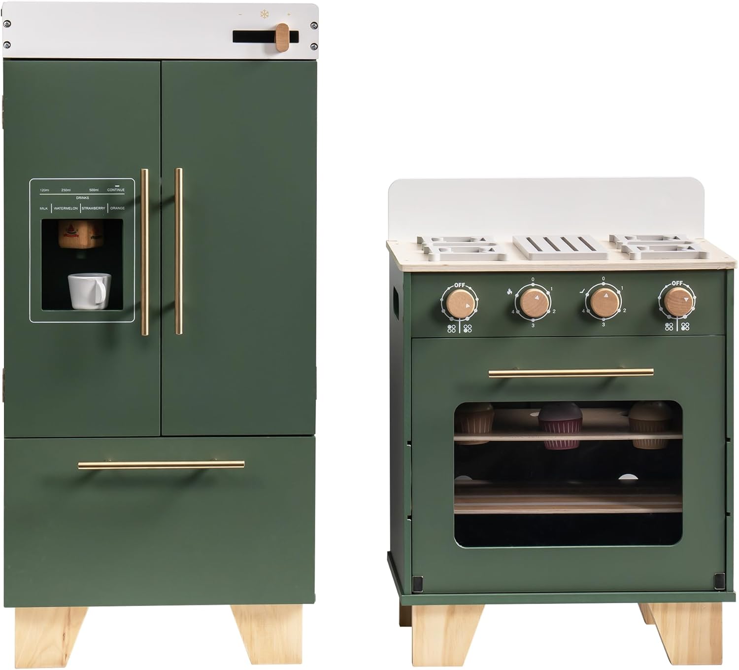 Amazon.com: ROBOTIME Wooden Play Kitchen Set- Toy Oven/Toy Fridge, Kids ...