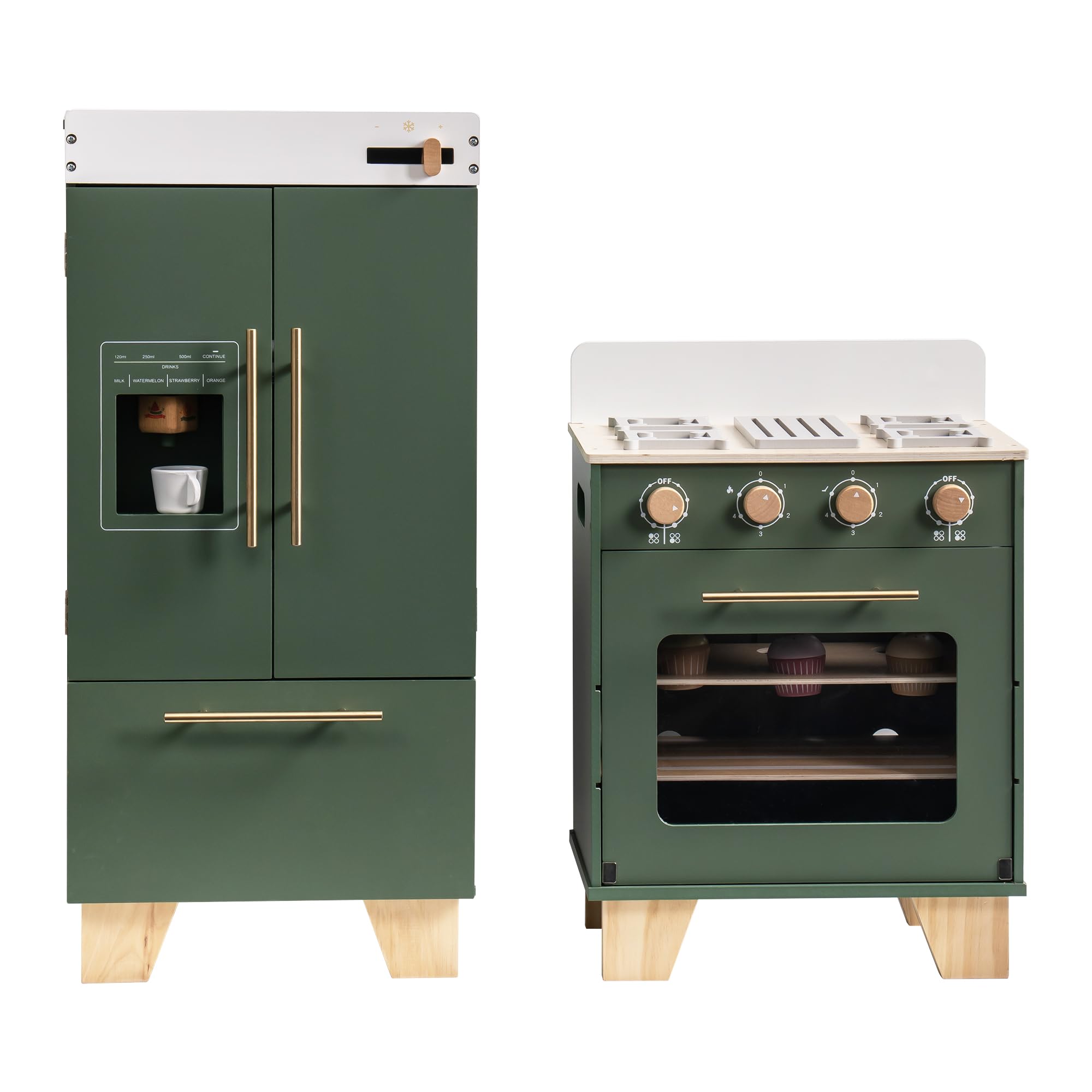 ROBOTIME Refrigerador De Juguete De Madera Verde Vintage – Con Dispensador De Hielo Y Accesorios – Juego De Cocina Para Niños Y Niñas A Partir De 3 Años Electrodomésticos Juguete Niños 3 Años