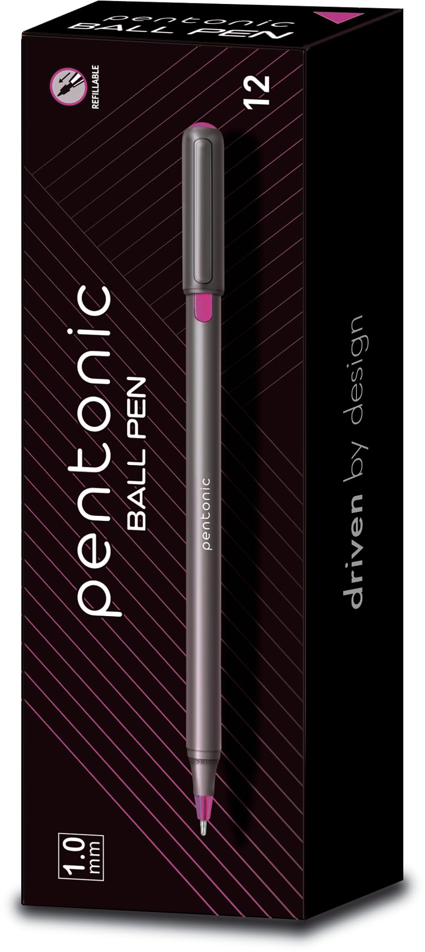 Ball Pen Box Pack | Tip Size 1.0 mm | Click Off Mechanism With Sleek Matte Finish Body | Smart Grip For Effortless Writing Experience | Pink Ink, Pack Of 12