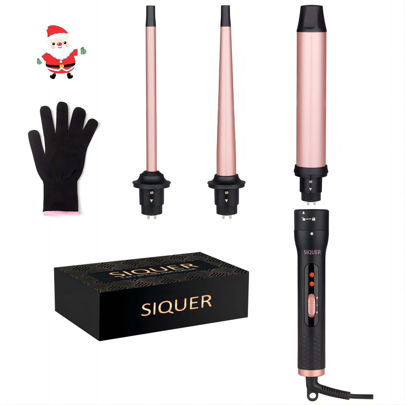 3 in 1 Curling Wand Set - SIQUER Hair Waver Curling Iron for Women with 3 Interchangable Ceramic Beach Waves Wands 1/2 Inch to 1 1/4 Inch Fast Heating Up Hair Curler with Box (Rose, Black)