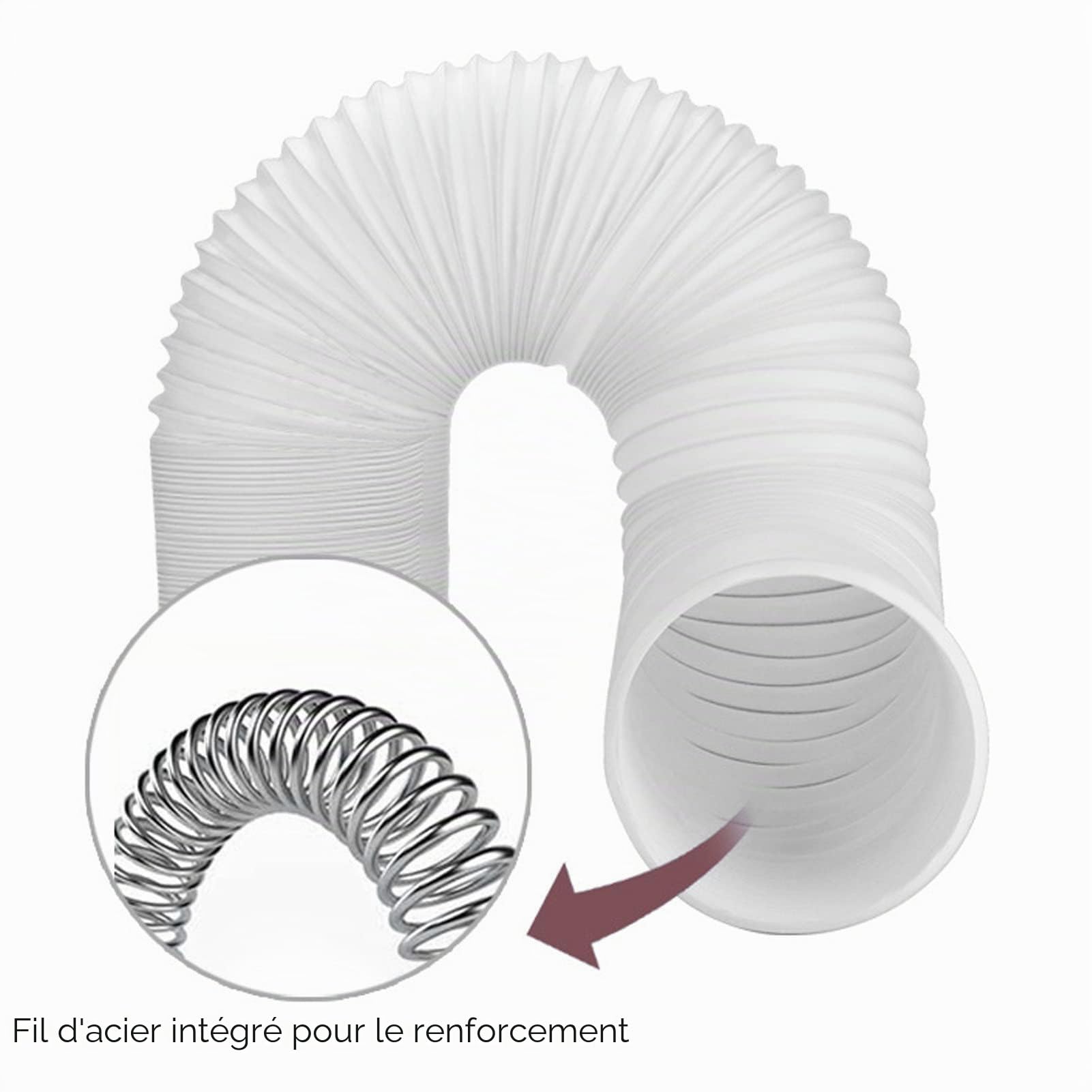 3 Mètres PP Tuyau pour Climatiseur Mobile, 130 mm Extensible Mobile Air Conditionné Tuyau D'échappement Chaleur D'échappement en Acier CCW Filetage de évent pour La Réparation de Conditionneur