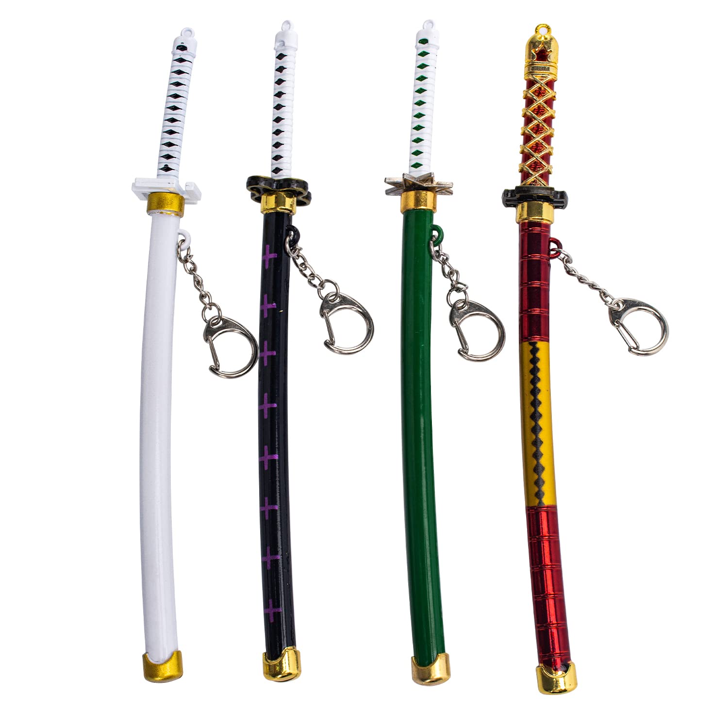 Simple polymer 4Pcs Japanese Sword Keychains Small Pirate Knife Metal Model Weapons Keychain for Pirate Halloween Accessories