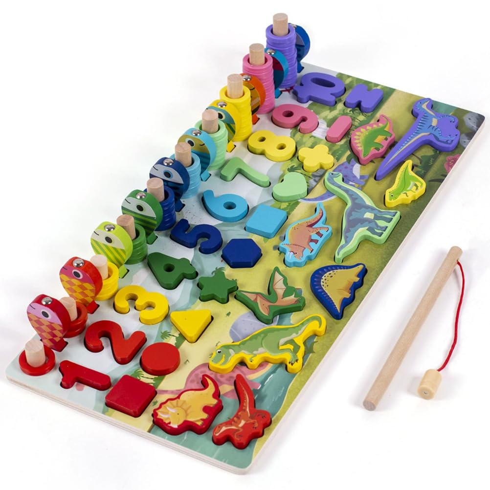 Montessori Wielofunkcyjne Drewniane Puzzle do Liczenia i Sortowania z Grą Wędkarską, Prezenty dla Chłopców i Dziewczynek