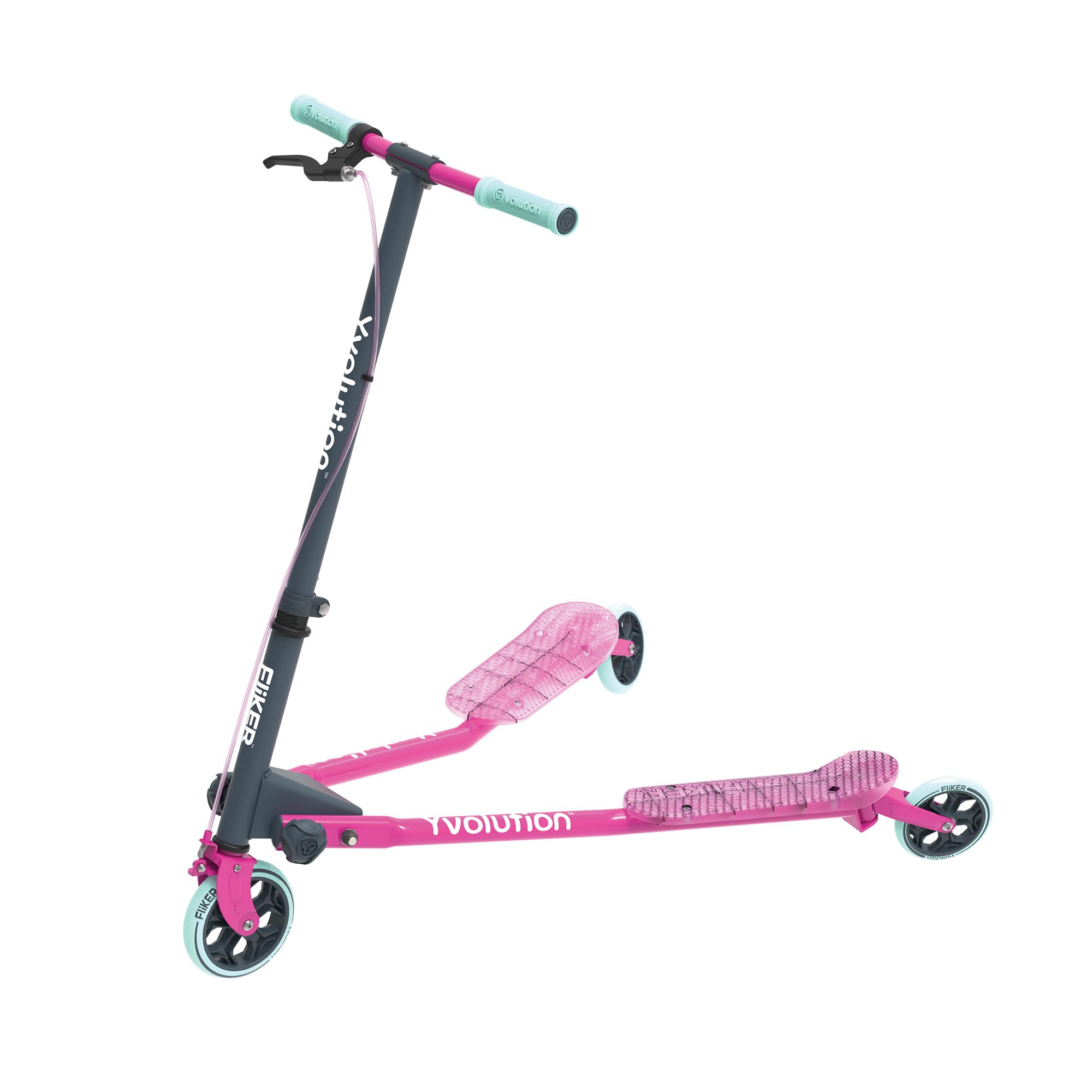 Yvolution Y Fliker A3 Drift Scooter – 3-Wheel Wiggle Scooter for Kids Ages 7+ – Self-Propelling, Foldable Design with Hand Brake – Max Weight 175 lbs – Purple/Blue