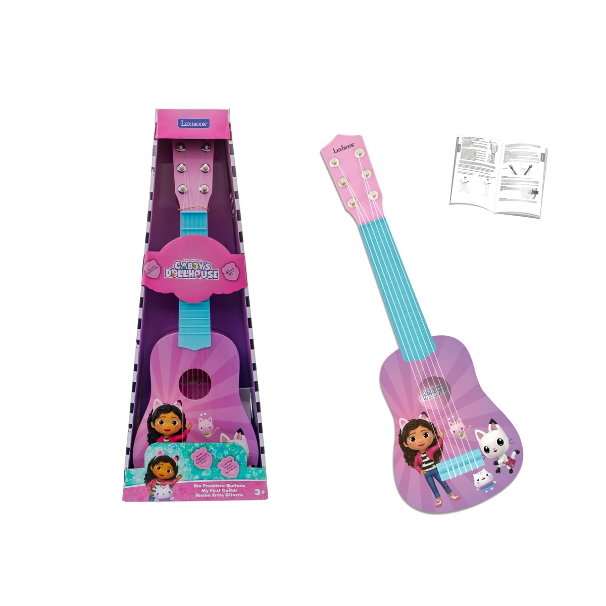 Lexibook, La Casa de Muñecas de Gabby, Mi Primera Guitarra para niños, 6 Cuerdas de Nylon, 53 cm, Guía incluida, Rosa, K200GDH