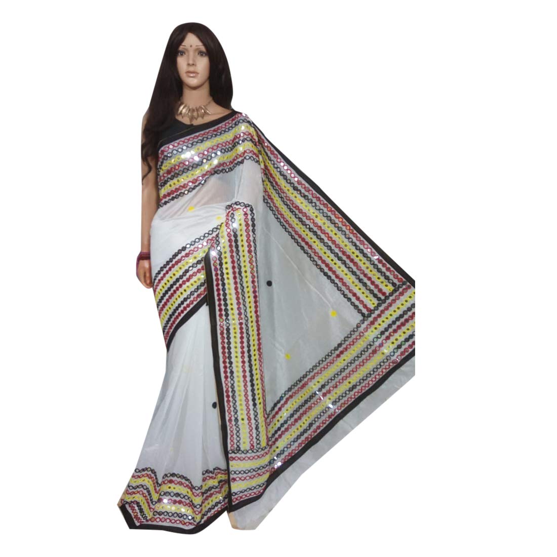 Border Mirror Work Cotton Silk Saree Designer from West Bengal Festival Collection Sari Indian Formal Party 173a