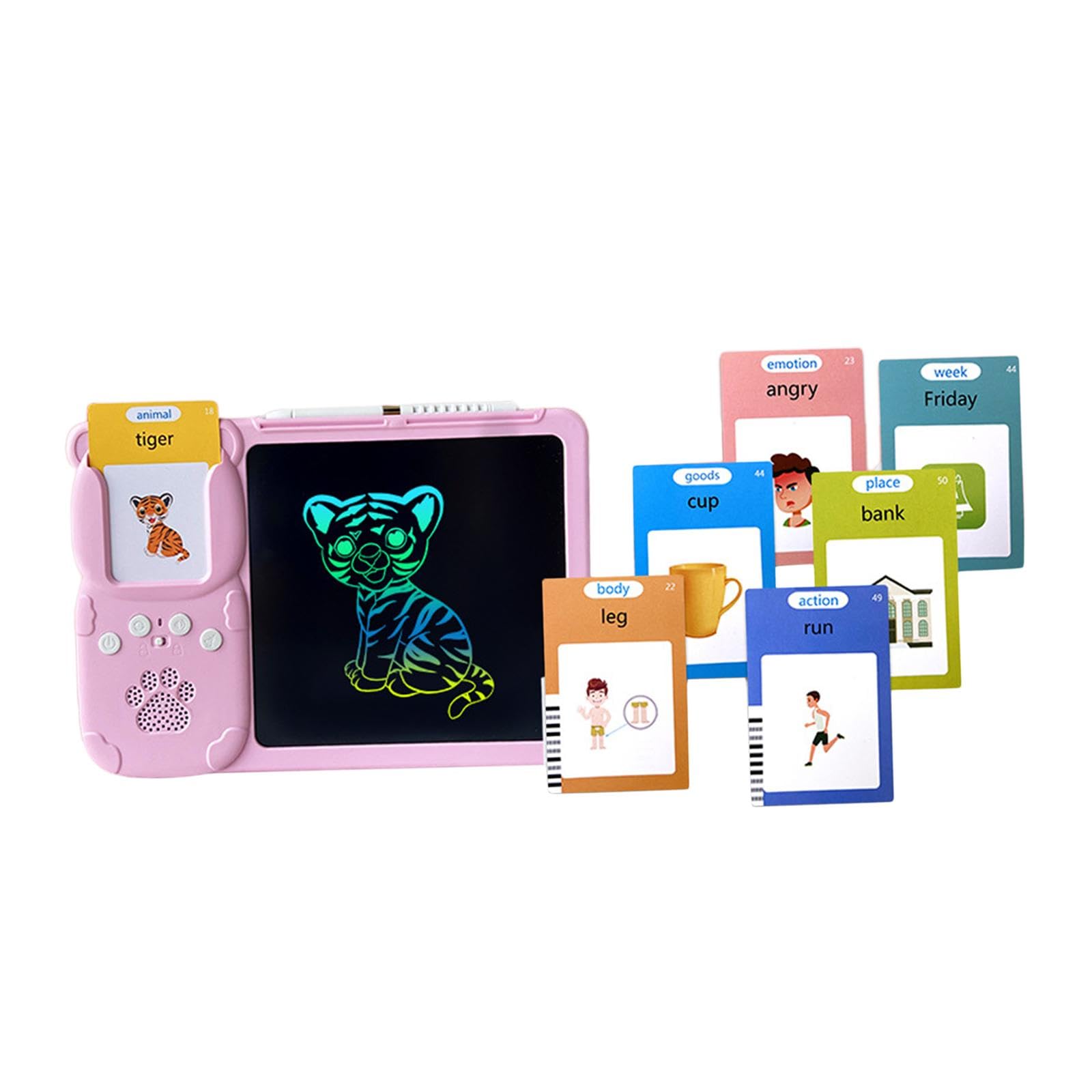 Qianly Tablet Interattivo per L'apprendimento Dei Bambini con Riconoscimento Vocale E Tavoletta Grafica, Rosa con 255 carte, Taglia unica