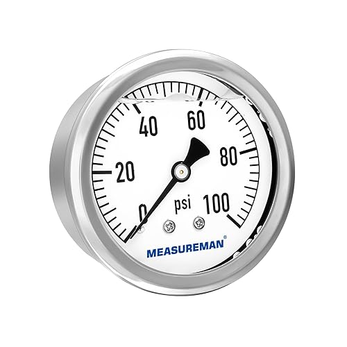 MEASUREMAN - Manómetro de plomería relleno de glicerina, tamaño del dial de 2.5 pulgadas, 0 a 100 psi, caja de acero inoxidable, montaje trasero NPT