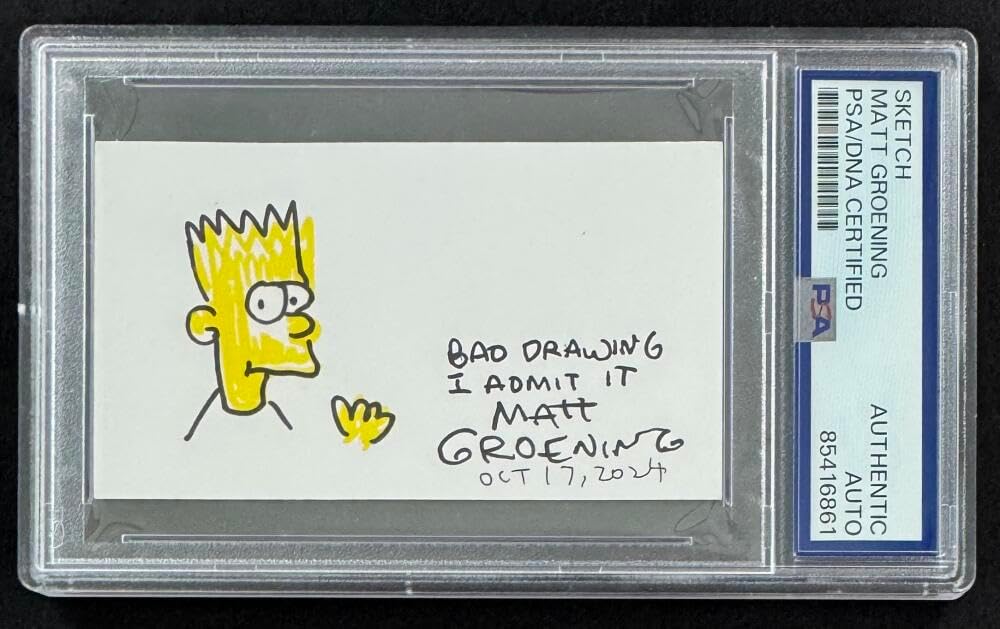 Matt Groening Signed Autograph PSA/DNA Encapsulated Slabbed Original Art Sketch Cart - The Simpson Bart Simpson Color Drawing - Incredible Very Rare 1/1