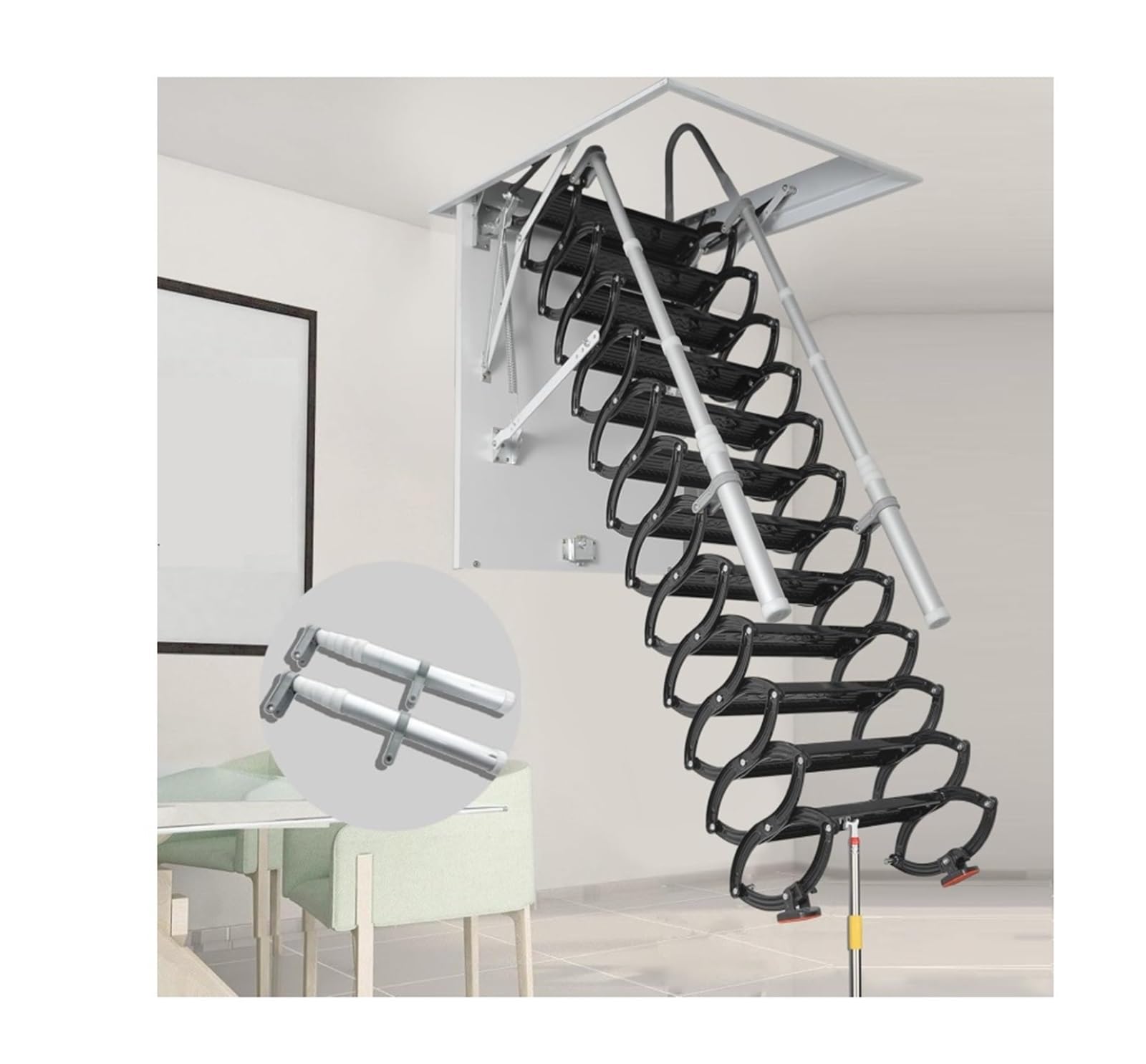 Escalera for ático de Montaje en Techo con pasamanos telescópico