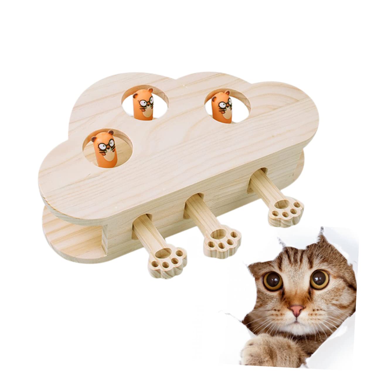 Holz Katzenspielzeug Interaktiv Leicht Langlebig mit Katzenminze Aufbewahrung Lustiges Lernspielzeug für Wohnungskatzen und Kätzchen Kreatives Mäusemotiv für Zufällige Farbe