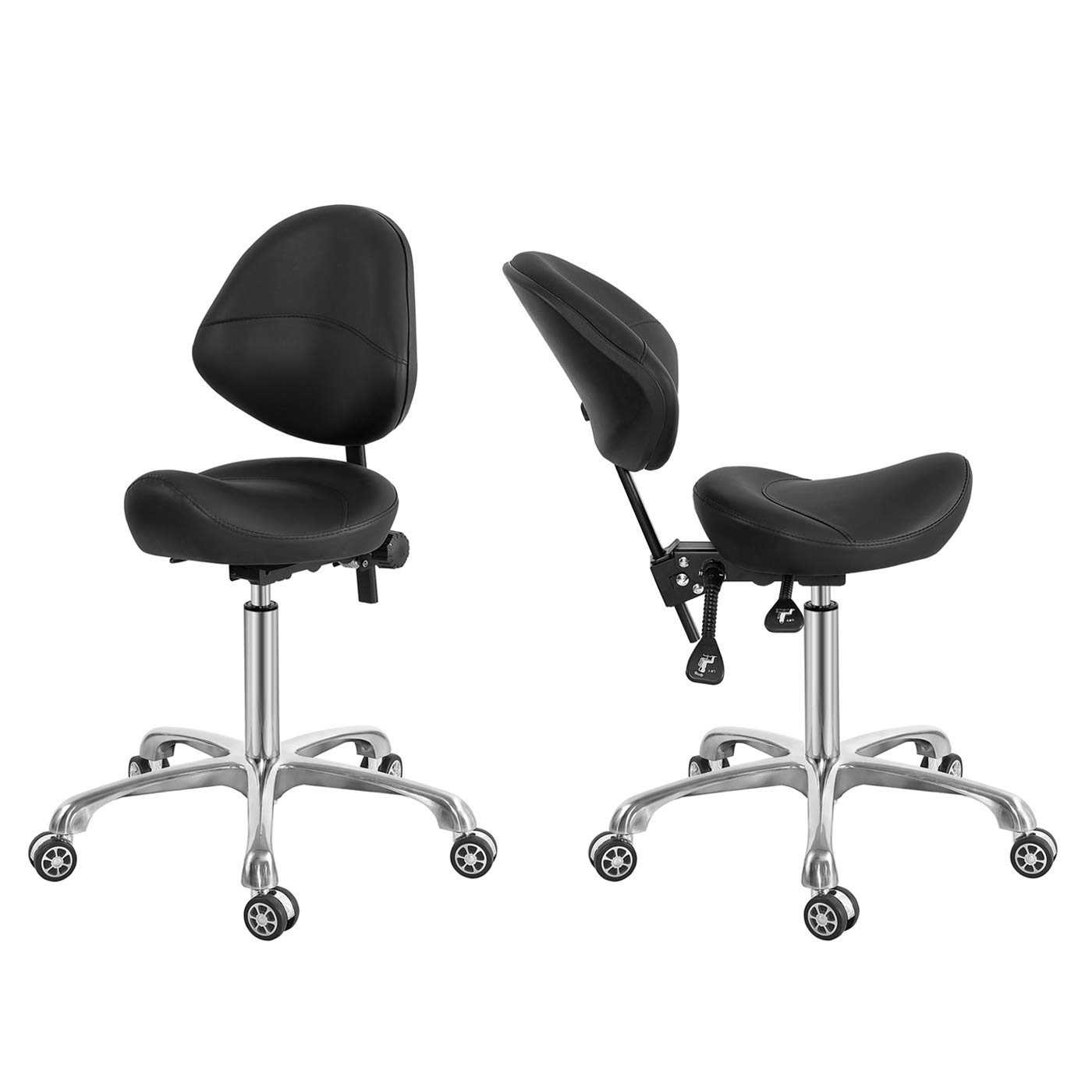 Taburete de silla con soporte trasero, resistente (350 libras), silla giratoria hidráulica giratoria ajustable para salón, spa, belleza, masaje, uso en casa y oficina (con respaldo, negro)