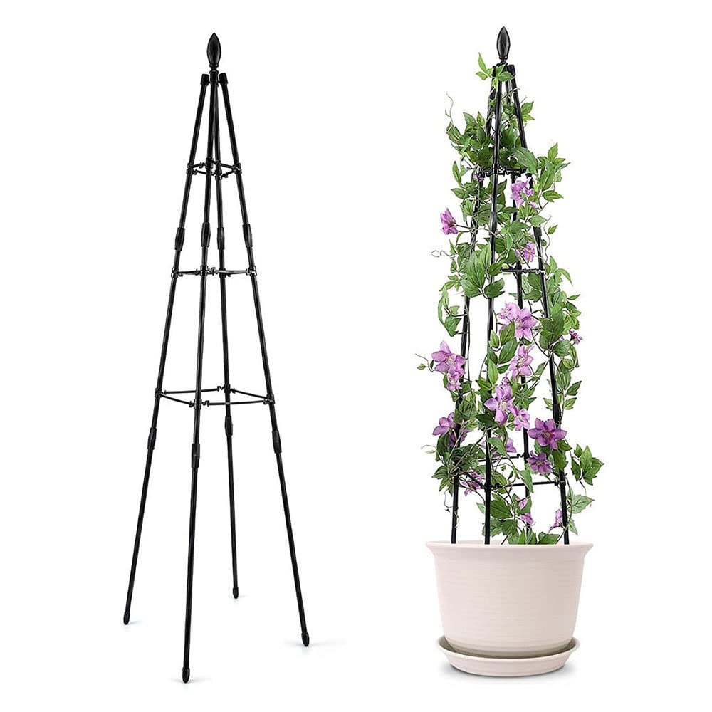 Obelisk ogrodowy wieżowy Metalobelisk, kratka wsporcza pokryta plastikiem, do pnączy, stojaki na kwiaty, do roślin doniczkowych, 80 cm/31,5 cala, 120 cm/47 cali, 160 cm/63 cale, czarna kratk