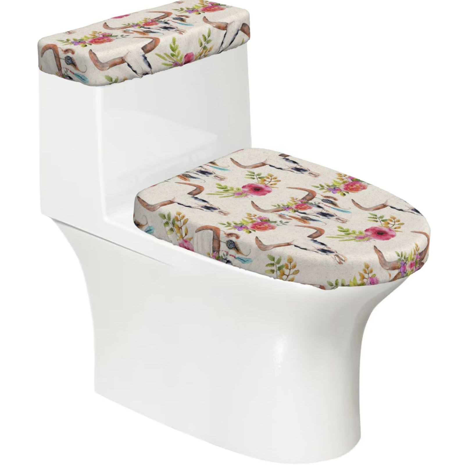 Runner Bull Skull Print Toilet Seat Lid And Tank Covers Universal Fit Smooth Seat Cushion Easy To Clean For Home Hotel