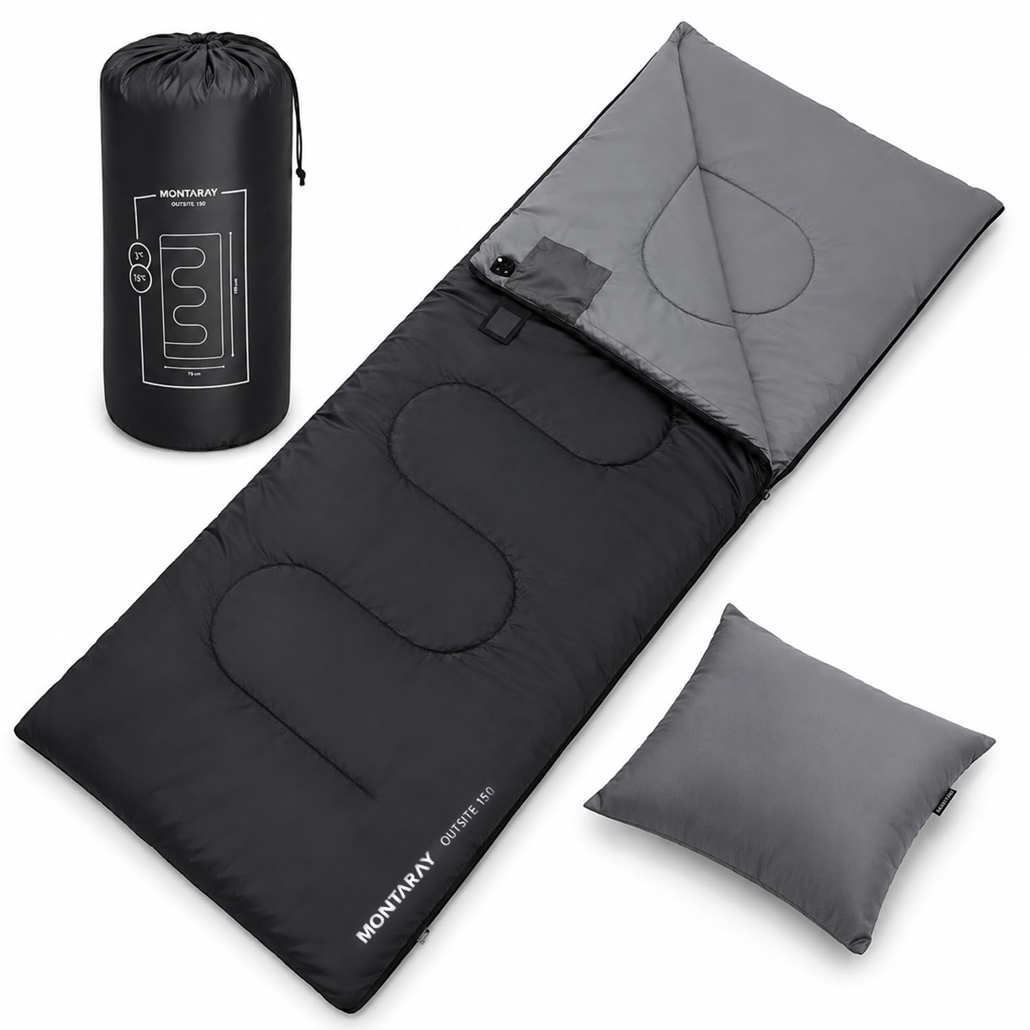 Montaray by Xtrim Outsite 150 Camping Sleeping Bag with Pillow, 150 GSM Polyester, 185x72 cm, Converts to 185x140 cm Blanket, Comfortable for 15°C to 3°C, Lightweight 1.315 kg, 3 Season Outdoor Use-image-22