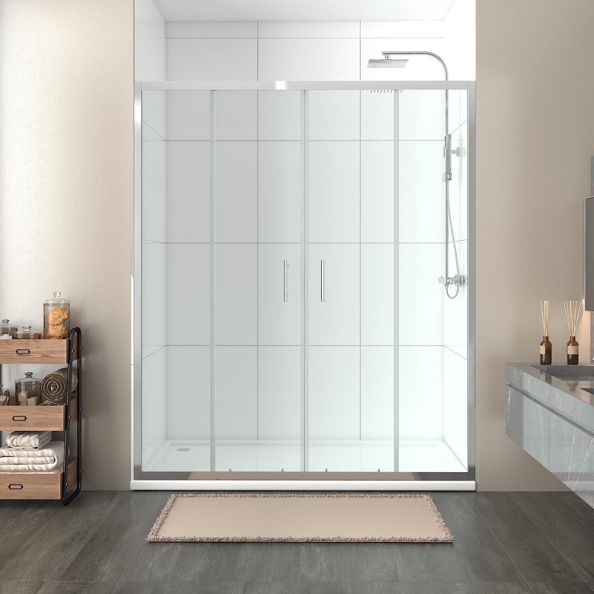 NRG 1700 x 1900mm Shower Enclosures Double Sliding Shower Door Chrome ...