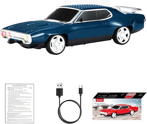 WS-620 Classic Muscle Car Bluetooth Replica Altavoz - Inalámbrico portátil con sonido HD, emparejamiento estéreo TWS, luz de fiesta LED, soporte