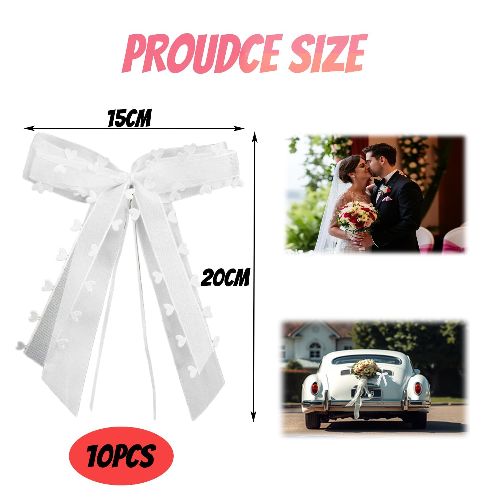 Lot De 10 Noeuds Voiture Mariage Blanc Dentelle - Décoration Élégante Pour Voiture Des Mariés