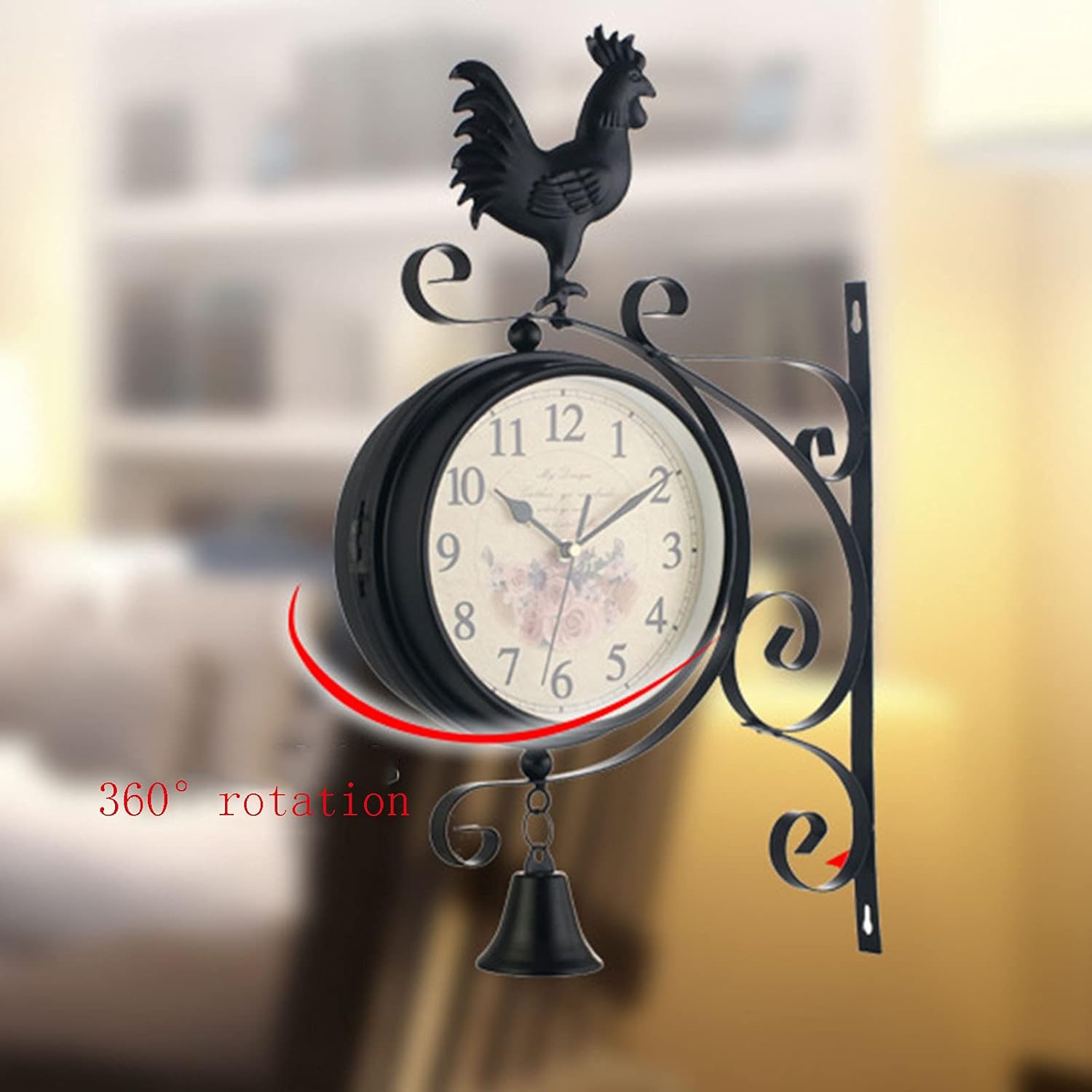 Retro Double Sided Wall Clock Garden Outdoor Iron Clocks Vintage Train Station Bracket Clock for Home Garden Indoor and Outdoo