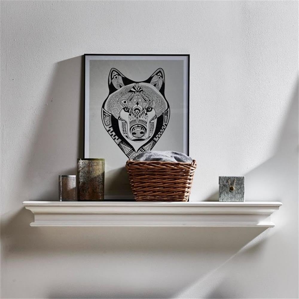 NovaSolo Halifax Pure White Mahogany Wood Floating Shelf, Long