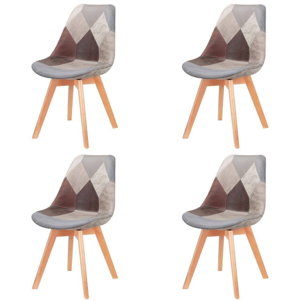 Chaise patchwork scandinave aux finitions soignées et piètement robuste en hêtre massif