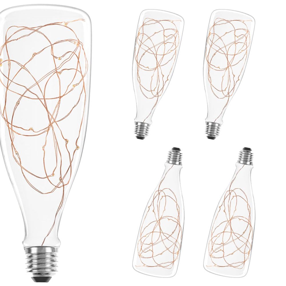 4er-Set LED Deko Leuchtmittel E27, Extra Warmweiß 2200K, 1,6W, mit Kupferkabel – Flaschenform Lampe für warmes, gemütliches Ambiente