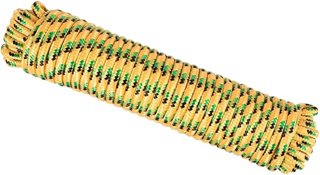 DT-Rope Diamond Braid Polypropylene Rope, 3/8 inch x 100 ft All Purpose Utility Rope, Utility Cord, Tie Down, Pull, Knot, Indoor and Outdoor Use, Camping, Hanging Hammock, Pinata Yellow-Multicolor