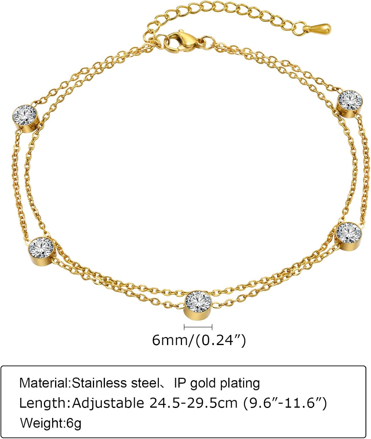 Vista 4 de MengPa Tobillera delicada para mujer, chapada en oro, doble capa, para verano, delicada cadena de pie de playa