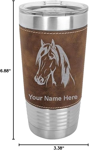 Vista 32 de LaserGram Vaso aislado al vacío de 20 onzas, cabeza de caballo 1, grabado personalizado incluido (cuero sintético, verde azulado)