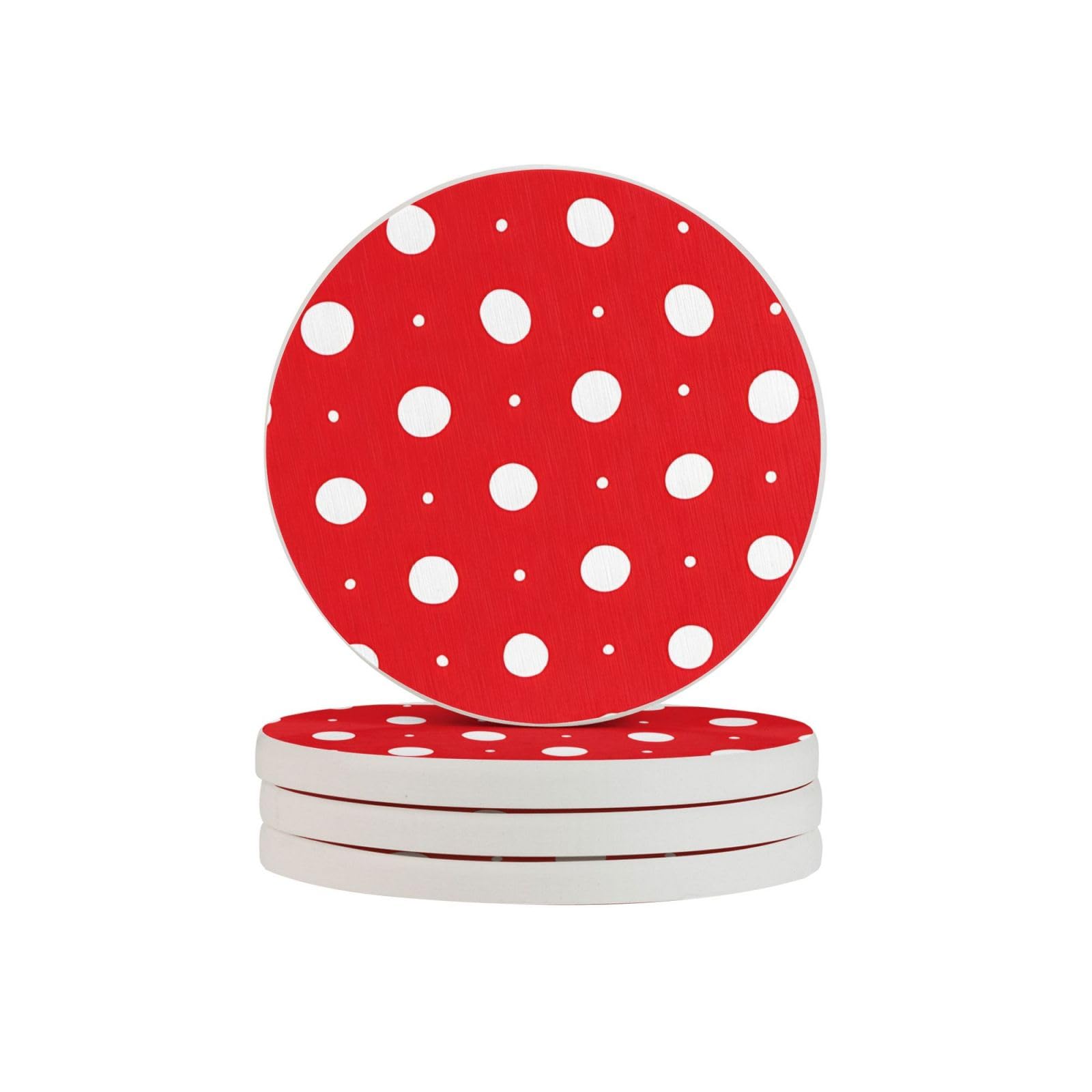 (Red And White Polka Dots) 10 X 10cm Diatomite Drink Coaster Absorbent Coaster For Cups Wine Mugs Stylish Table Protection Four Pieces