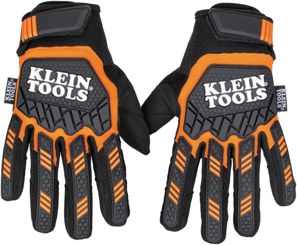 Klein Tools Work Gloves, Heavy-Duty Suede Palm Gloves, TPR Impact Resistant, Touchscreen-Capable, Hook and Loop Wrist Strap