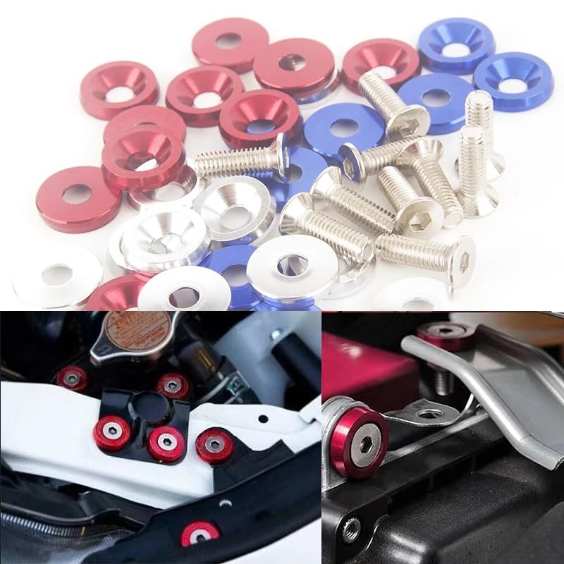 10/ Set M6 car Modification Screw Gasket Bolt Aluminum for Fender Bumper Washer Photo Engine Compartment Screw Set(Silver)