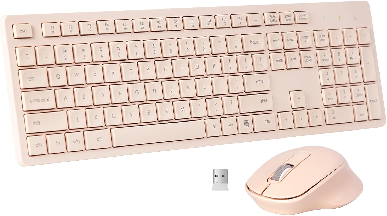 Wireless Keyboard and Mouse Combo, Quiet and Soft 2.4G Full-Size Computer Keyboard and Ergonomic Wireless Mouse for Windows, Mac Desktop/Laptop/PC/PS, Peach
