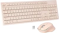 HUOJI Quiet Wireless Keyboard Mouse Combo - Ergonomic Full-Size 2.4GHz Set with Palm Rest for PC, Mac, Laptop - Peach Pink