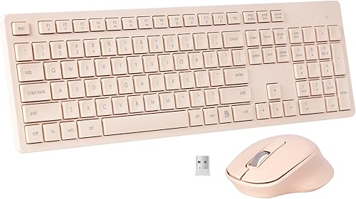 Combo de teclado y mouse inalámbricos, silencioso y suave, teclado de computadora de tamaño completo de 2.4 G y mouse inalámbrico ergonómico para